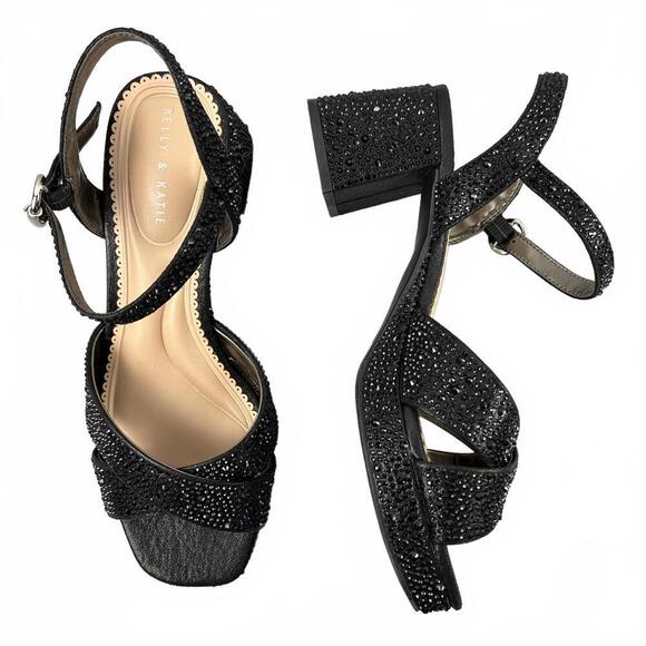 Kelly & Katie Shoes - Kelly & Katie Liliena Platform Sandals Black with Rhinestones Sz 7.5W